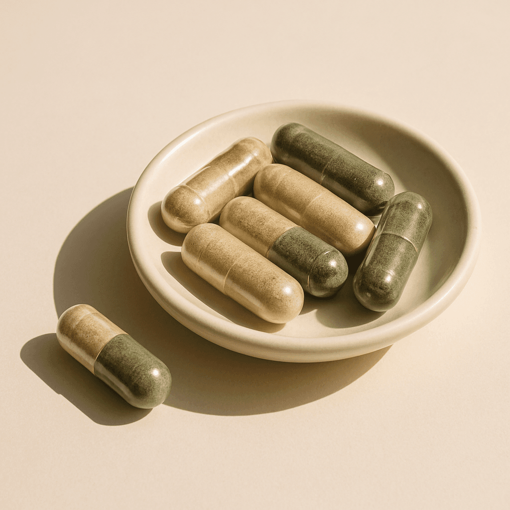 Clear vegetarian capsules filled with natural powder